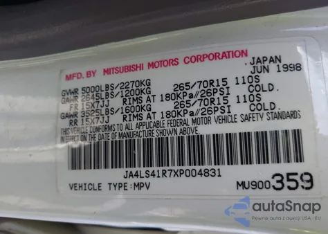 1999 Mitsubishi Montero Sport Ltd from USA, damaged, VIN JA4LS41R7XP004831